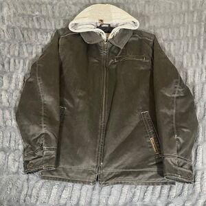 Legendary Whitetails Mens Canvas Hooded Work Jacket Gray Quilted Lined Large